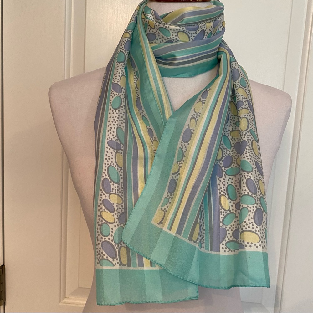 SCARF ACCESSORY WHITE BLUE YELLOW PASTELS STRIPE DOT EGGS LONG